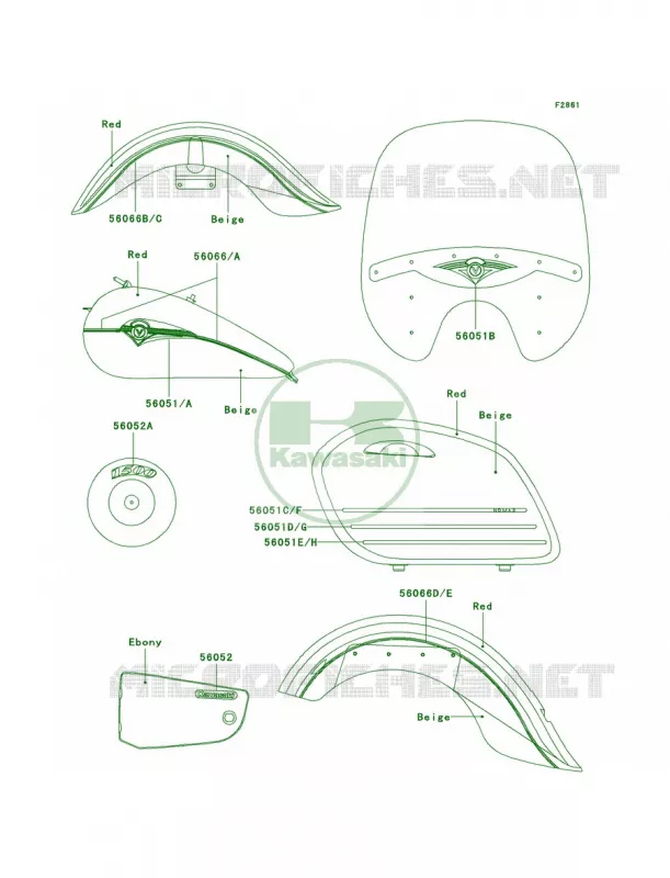 DecalsRedBeigeCN Kawasaki MOTOS 1500 2004 Vulcan 1500 Nomad Fi  VN1500-L5