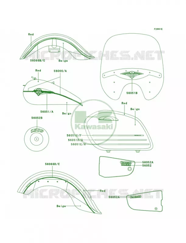 DecalsRedBeigeVN1500-L4 Kawasaki MOTOS 1500 2002 Vulcan 1500 Nomad Fi  VN1500-L3