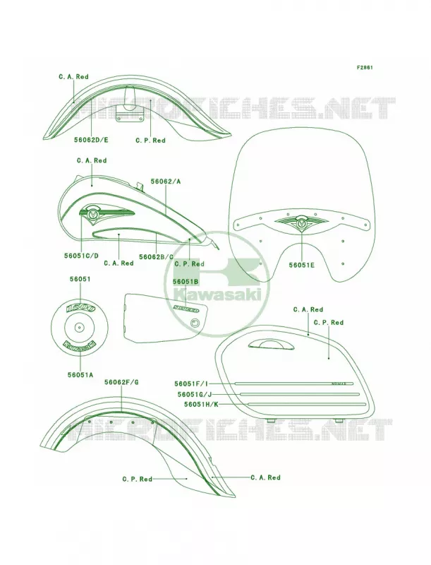 DecalsC.A.RedC.P.Red Kawasaki MOTOS 1500 2000 Vulcan 1500 Nomad  VN1500-G2A