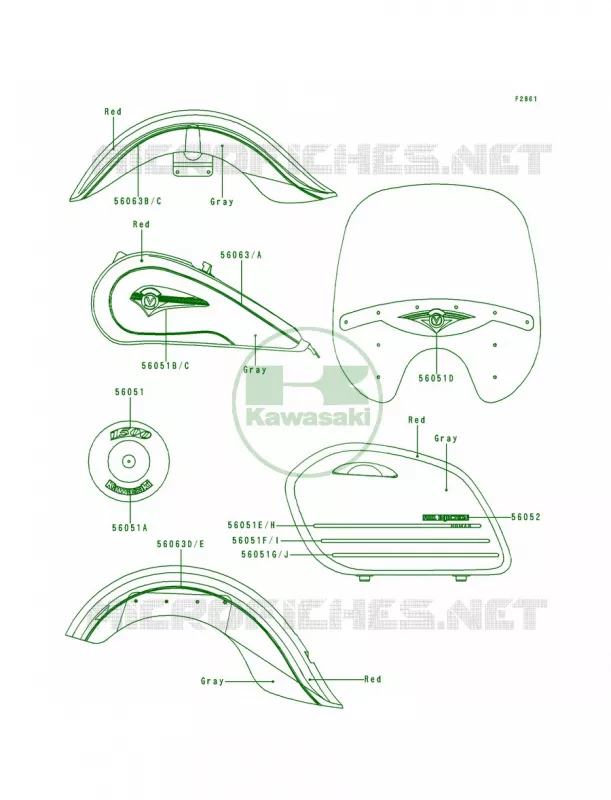 DecalsRedGray Kawasaki MOTOS 1500 2000 Vulcan 1500 Nomad Fi  VN1500-L1
