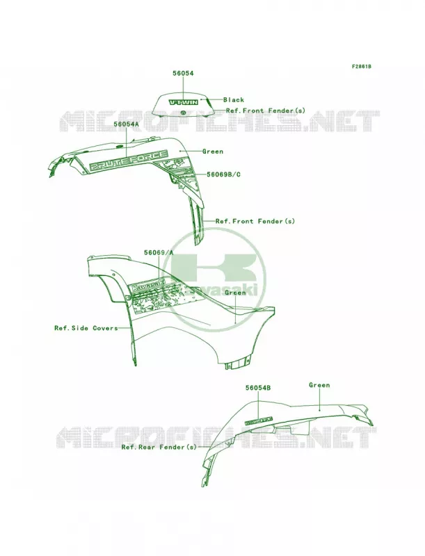 DecalsGreenFCFFCS Kawasaki QUAD 650 2012 Brute Force 650 4x4i  KVF650FCS