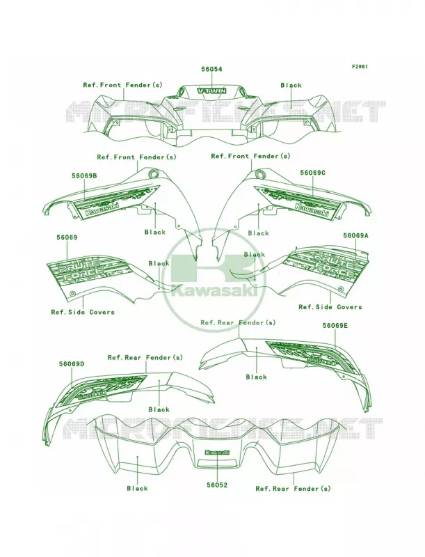 DecalsBlackDBF Kawasaki QUAD 650 2011 Brute Force 650 4x4  KVF650DBF