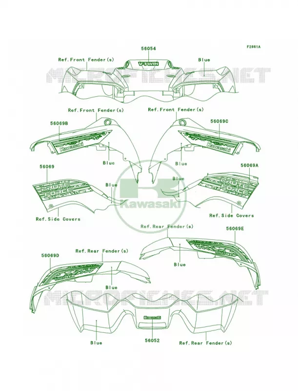 DecalsBlueDBF Kawasaki QUAD 650 2011 Brute Force 650 4x4  KVF650DBF