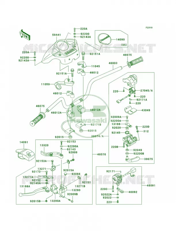 Handlebar Kawasaki QUAD 360 2010 Prairie 360 4X4  KVF360AAF