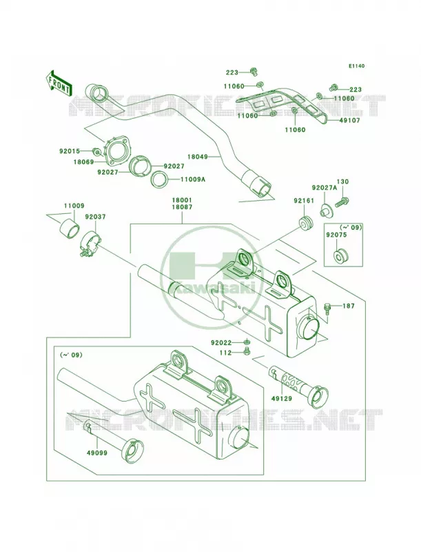 Mufflers Kawasaki QUAD 250 2009 Bayou 250  KLF250A9F