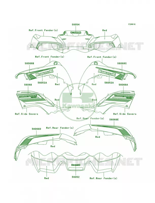 DecalsRedD9F Kawasaki QUAD 650 2009 Brute Force 650 4x4  KVF650D9F