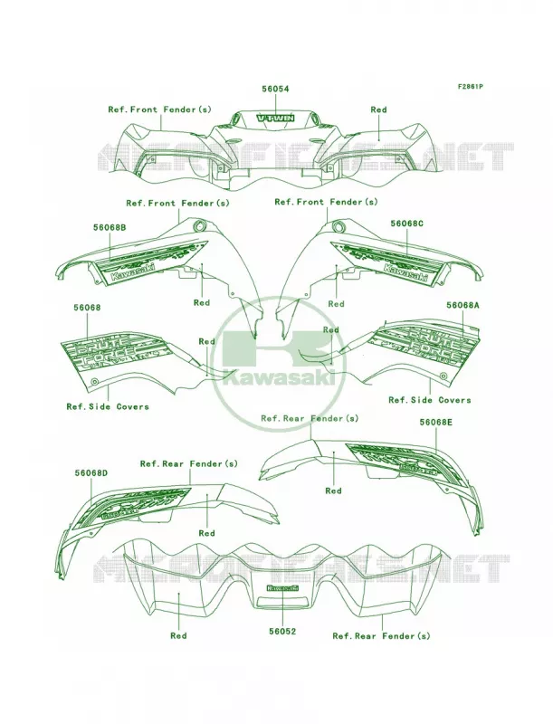 DecalsRedDAF Kawasaki QUAD 650 2009 Brute Force 650 4x4  KVF650D9F