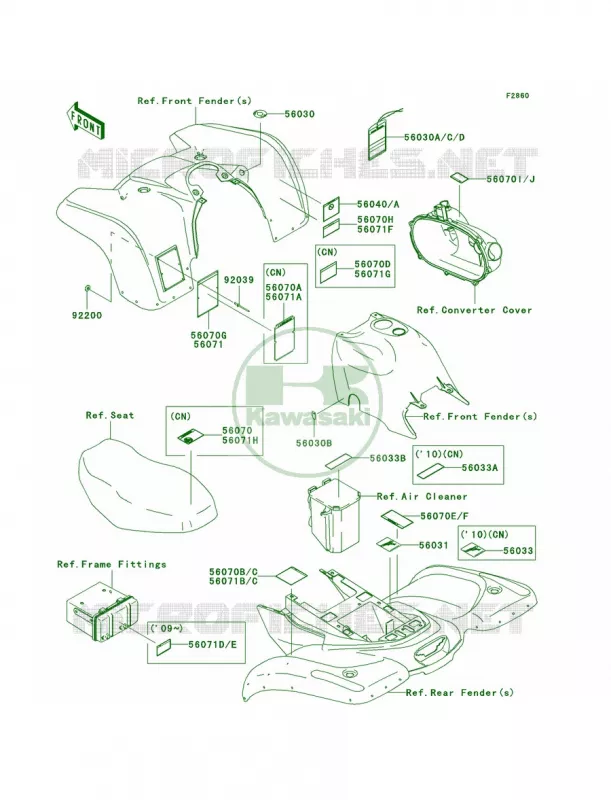 Labels Kawasaki QUAD 360 2009 Prairie 360 4X4 Hardwoods Green HD  KVF360C9F