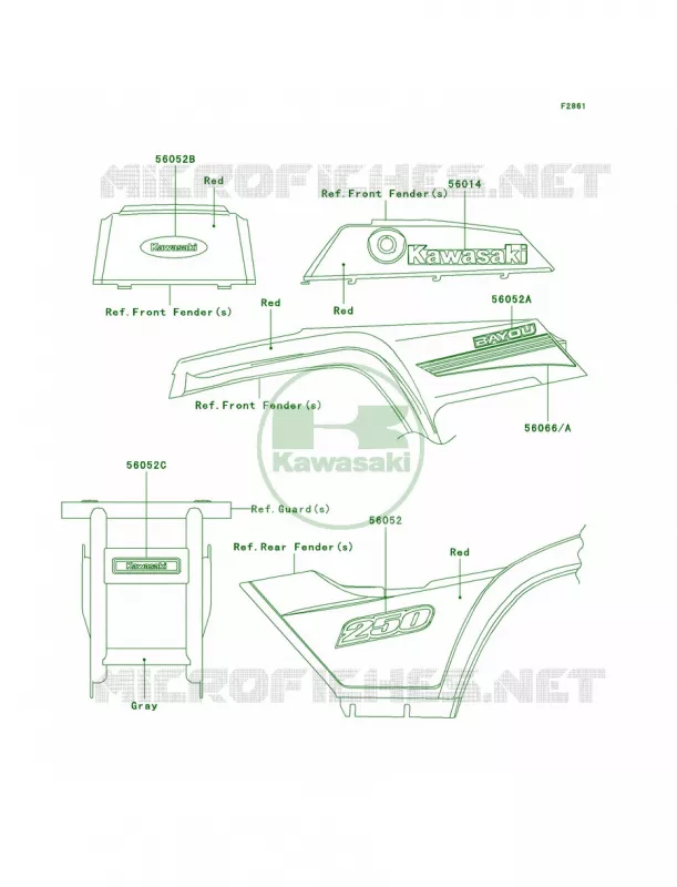 DecalsRedA6F Kawasaki QUAD 250 2007 Bayou 250  KLF250A7F