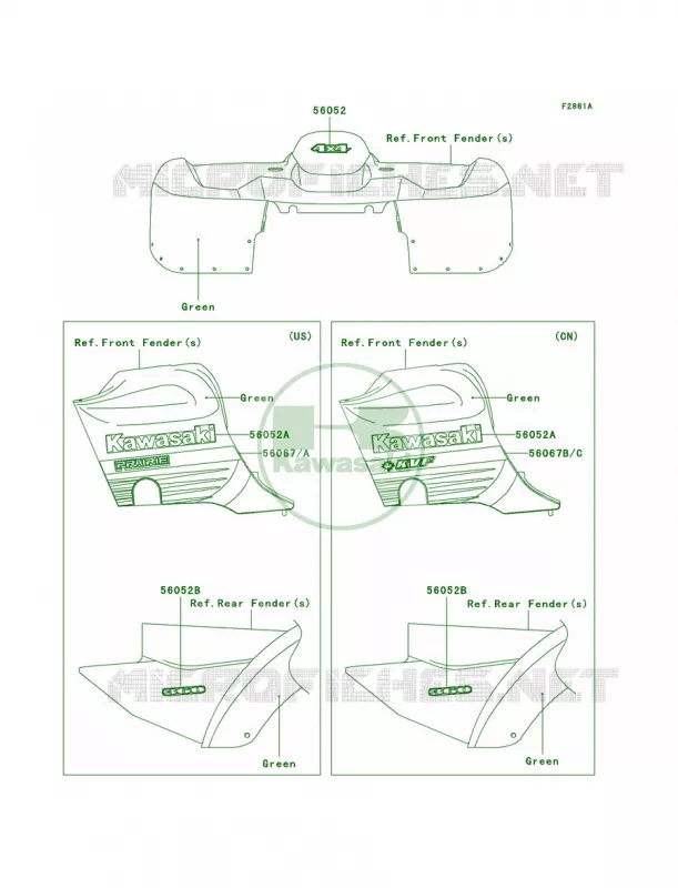 DecalsGreenA6F Kawasaki QUAD 360 2007 Prairie 360 4X4  KVF360A7F