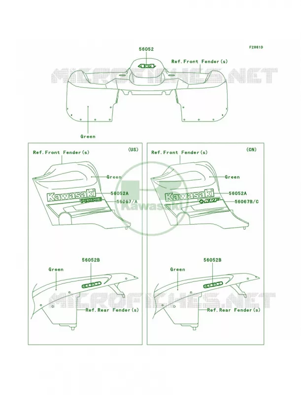 DecalsGreenA7F Kawasaki QUAD 360 2007 Prairie 360 4X4  KVF360A7F