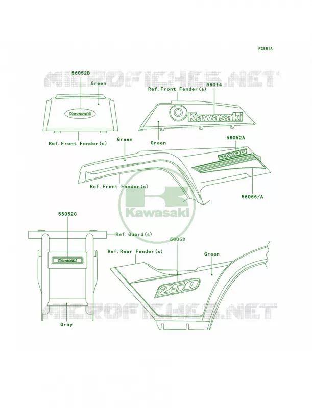 DecalsGreenA6F Kawasaki QUAD 250 2006 Bayou 250  KLF250A6F