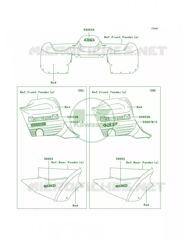 DecalsRedA6F Kawasaki QUAD 360 2006 Prairie 360 4X4  KVF360A6F