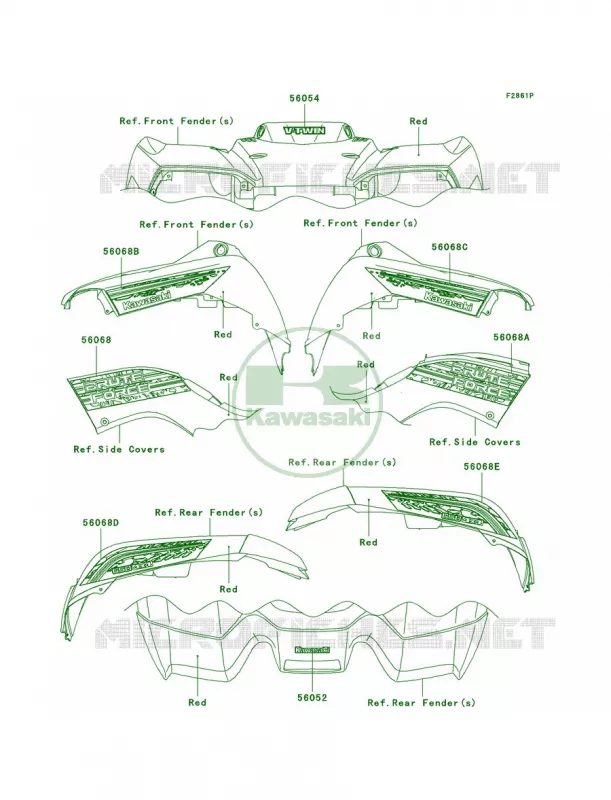 DecalsRedDAF Kawasaki QUAD 650 2006 Brute Force 650 4x4  KVF650D6F