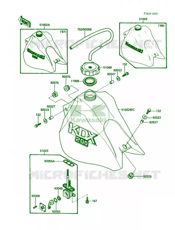 Fuel Tank Kawasaki MOTOS 200 1988 KDX200  KDX200-C3
