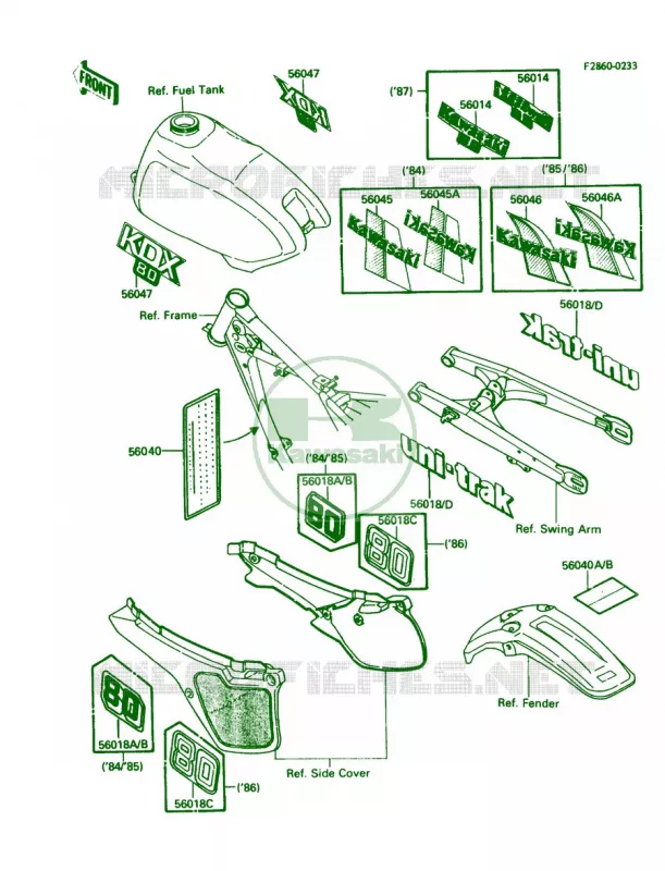 Labels Kawasaki MOTOS 80 1988 KDX80  KDX80-C5