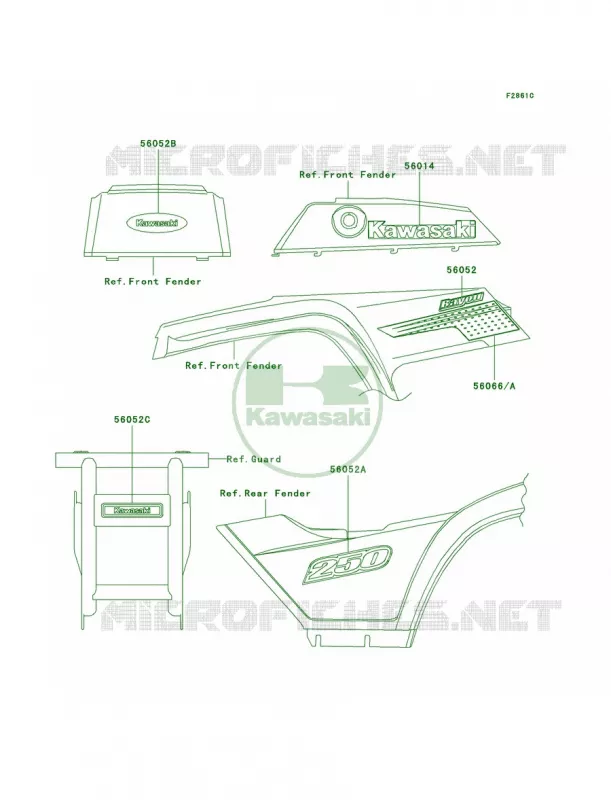 DecalsGreenKLF250-A2 Kawasaki QUAD 250 2004 Bayou 250  KLF250-A2