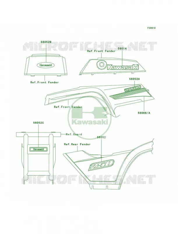 DecalsRedKLF250-A3 Kawasaki QUAD 250 2004 Bayou 250  KLF250-A2