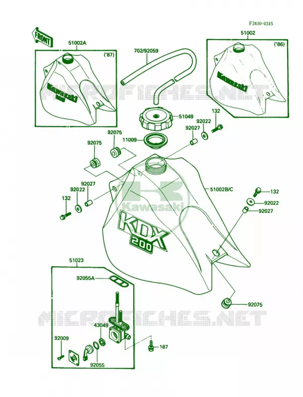 Fuel Tank Kawasaki MOTOS 200 1987 KDX200  KDX200-C2