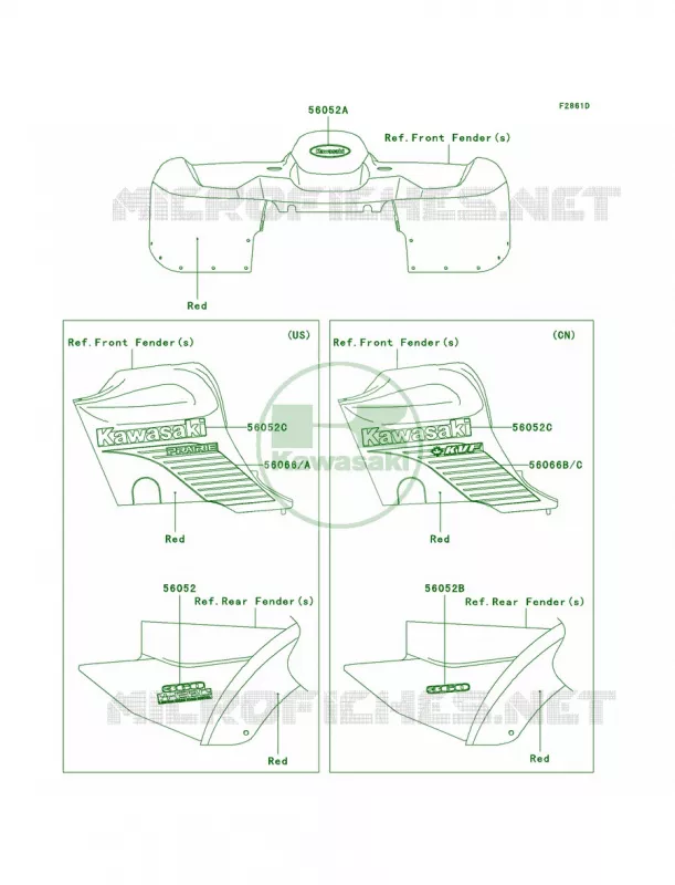 DecalsRedA3 Kawasaki QUAD 360 2004 Prairie 360 4X4  KVF360-A2