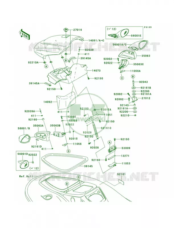Hull Front Fittings Kawasaki JET SKI 1500 2014 STX-15F  JT1500AEF