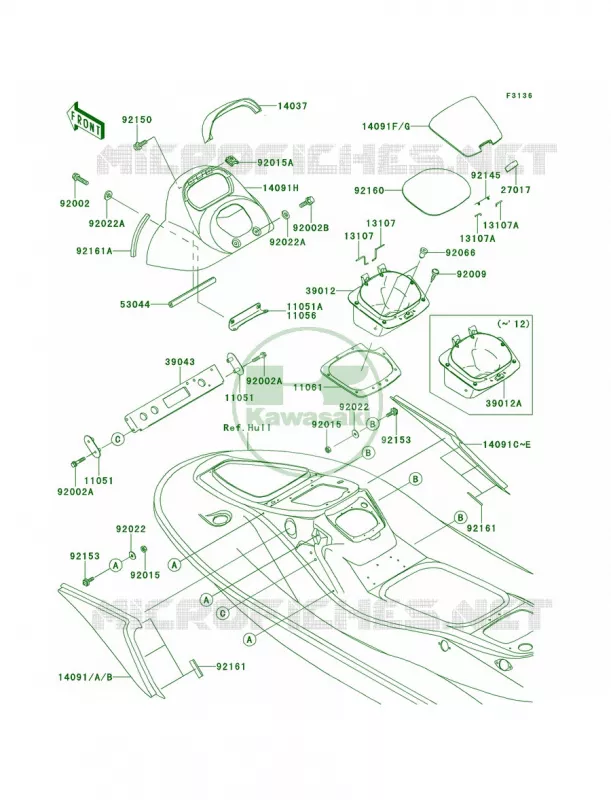 Hull Middle Fittings Kawasaki JET SKI 1500 2014 STX-15F  JT1500AEF