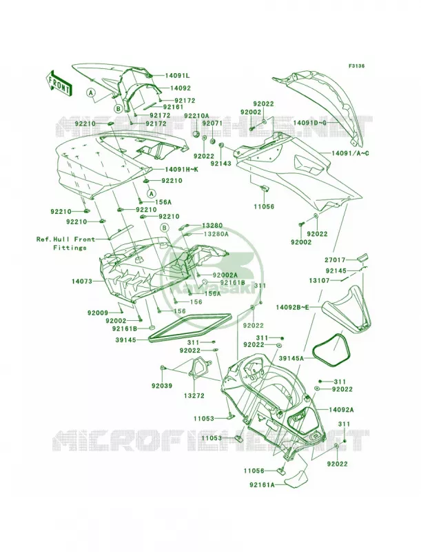 Hull Middle Fittings Kawasaki JET SKI 1500 2014 ULTRA LX  JT1500KEF