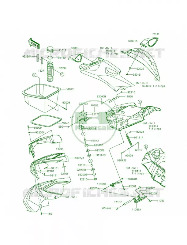Hull Front Fittings Kawasaki JET SKI 1500 2014 ULTRA 310X SE  JT1500PEF