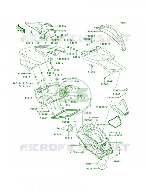 Hull Middle Fittings Kawasaki JET SKI 1500 2013 ULTRA 300X  JT1500HDF