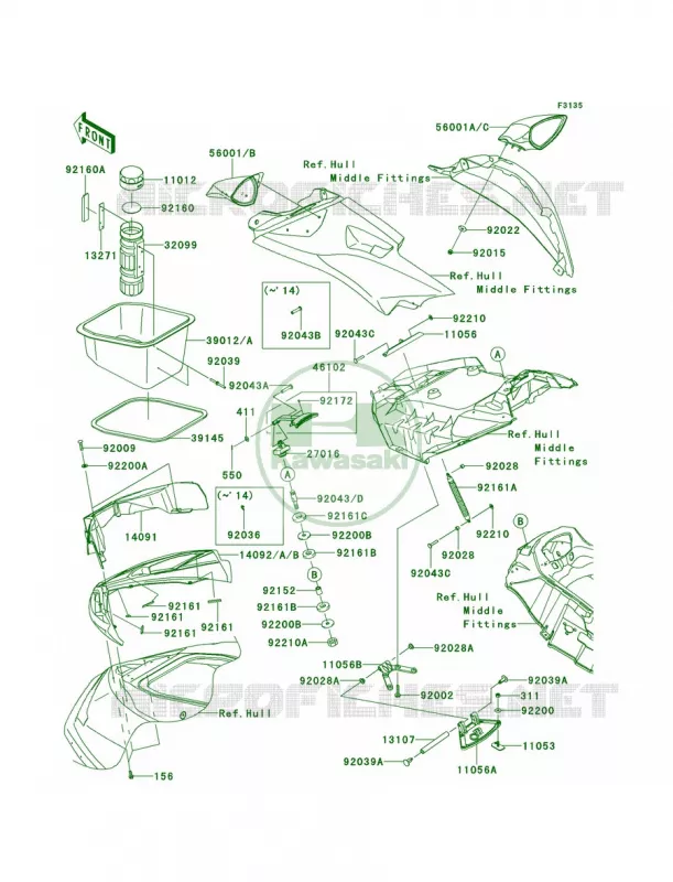 Hull Front Fittings Kawasaki JET SKI 1500 2013 ULTRA LX  JT1500KDF