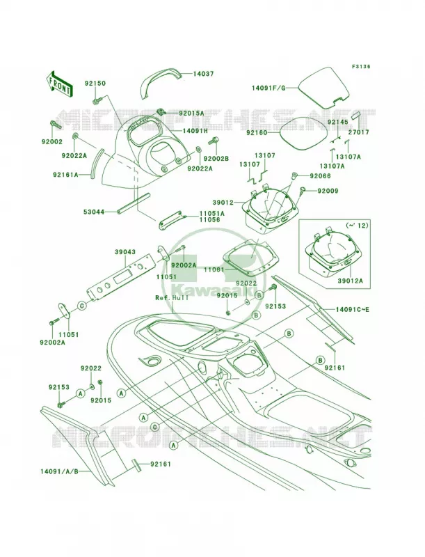 Hull Middle Fittings Kawasaki JET SKI 1500 2012 STX-15F  JT1500ACF