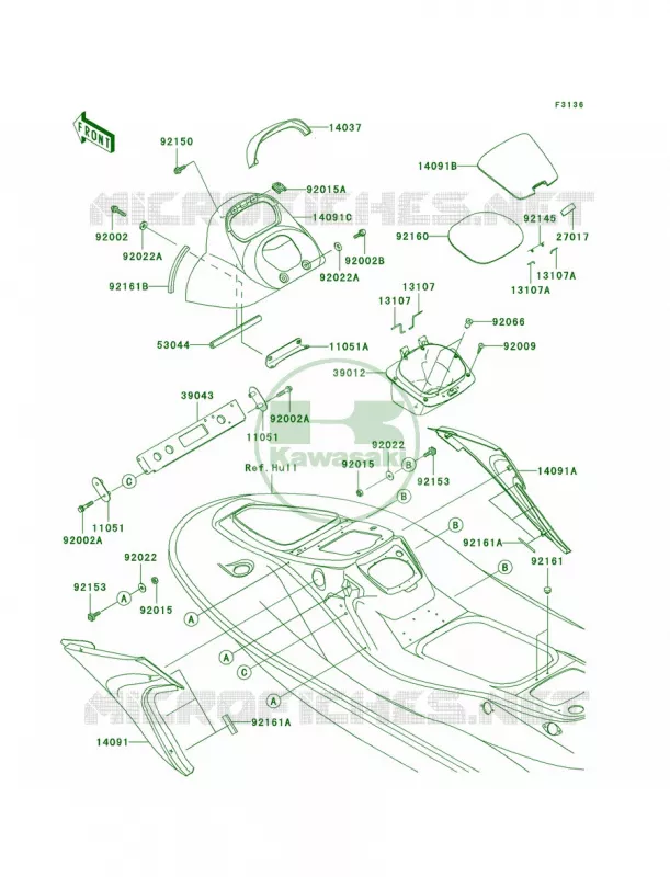 Hull Middle Fittings Kawasaki JET SKI 1500 2010 STX  JT1500DAF