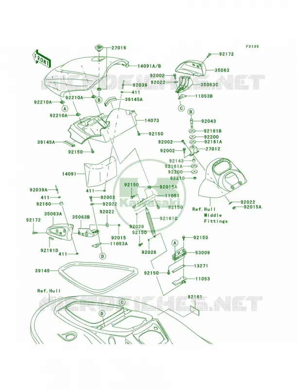 Hull Front Fittings Kawasaki JET SKI 1500 2009 STX  JT1500D9F