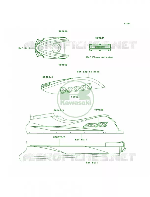 DecalsGreenA6F Kawasaki JET SKI 800 2007 800 SX-R  JS800A7F