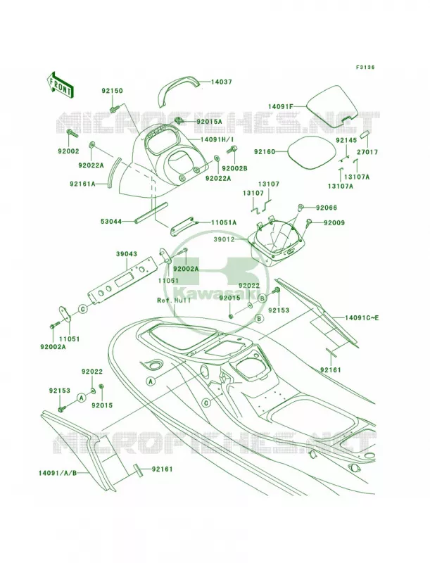 Hull Middle Fittings Kawasaki JET SKI 1200 2007 STX-12F  JT1200D7F