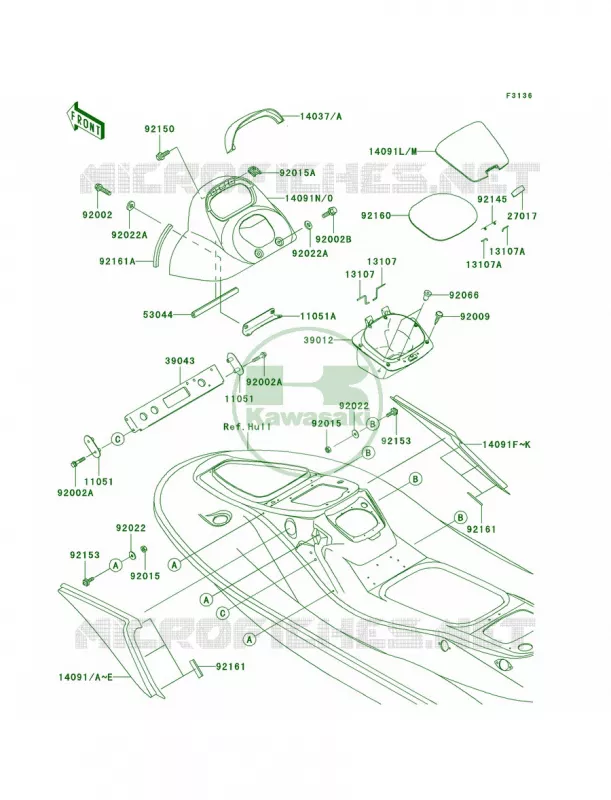 Hull Middle Fittings Kawasaki JET SKI 1500 2007 STX-15F  JT1500A7F