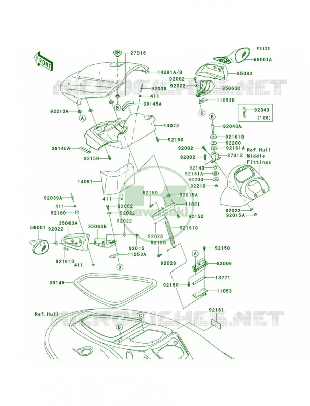 Hull Front Fittings Kawasaki JET SKI 1200 2006 STX-12F  JT1200D6F