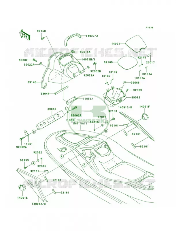 Hull Middle Fittings Kawasaki JET SKI 1200 2005 1200 STX-R  JT1200-C2