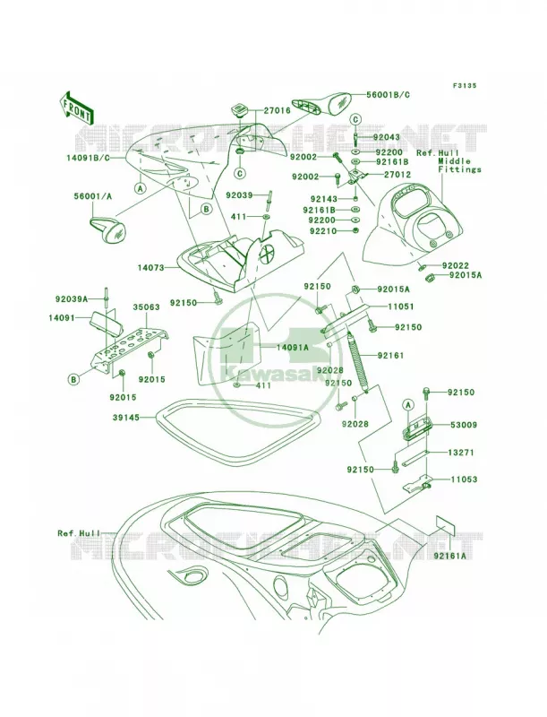 Hull Front Fittings Kawasaki JET SKI 1200 2004 STX-12F  JT1200-B2