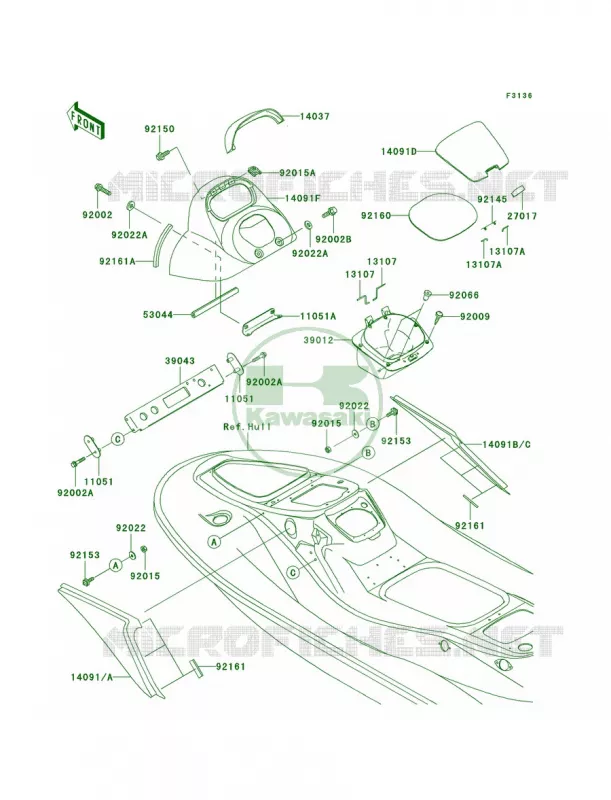 Hull Middle Fittings Kawasaki JET SKI 1500 2004 STX-15F  JT1500-A1