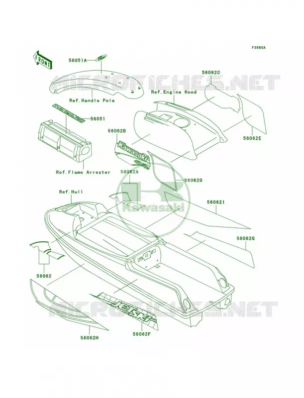 DecalsJS750-C2 Kawasaki JET SKI 750 1999 SXI PRO  JS750-C2