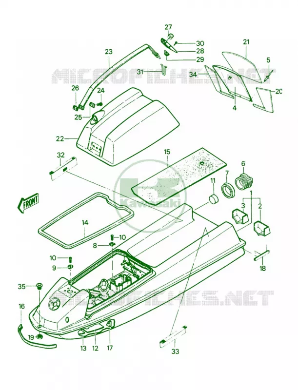 HullEngine HoodJS440-A11A12A13 Kawasaki JET SKI 440 1989 JS440  JS440-A13