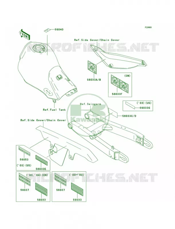 Labels Kawasaki MOTOS 250 2001 Super Sherpa  KL250-G5