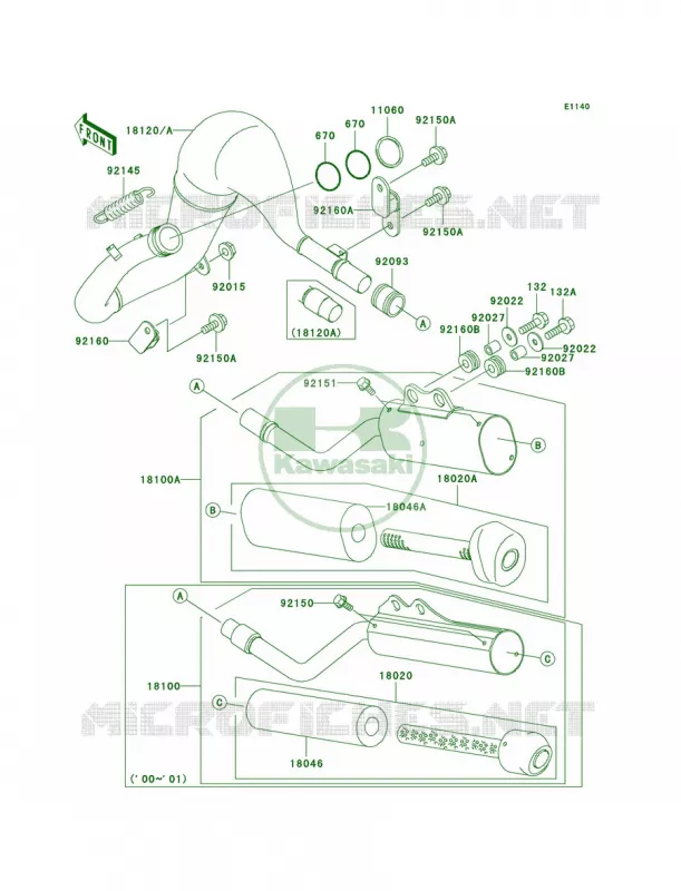 Mufflers Kawasaki MOTOS 65 2000 KX65  KX65-A1