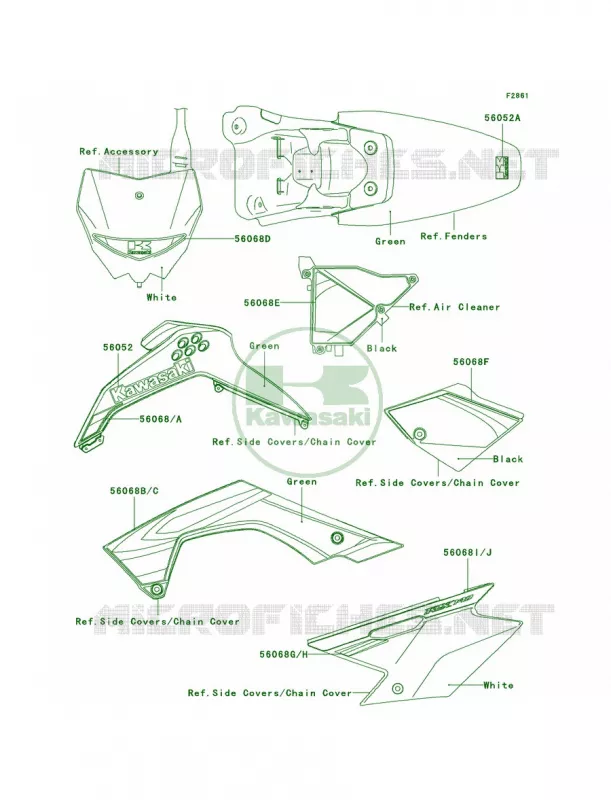 DecalsGreenB8F Kawasaki MOTOS 140 2008 KLX140L  KLX140B8F