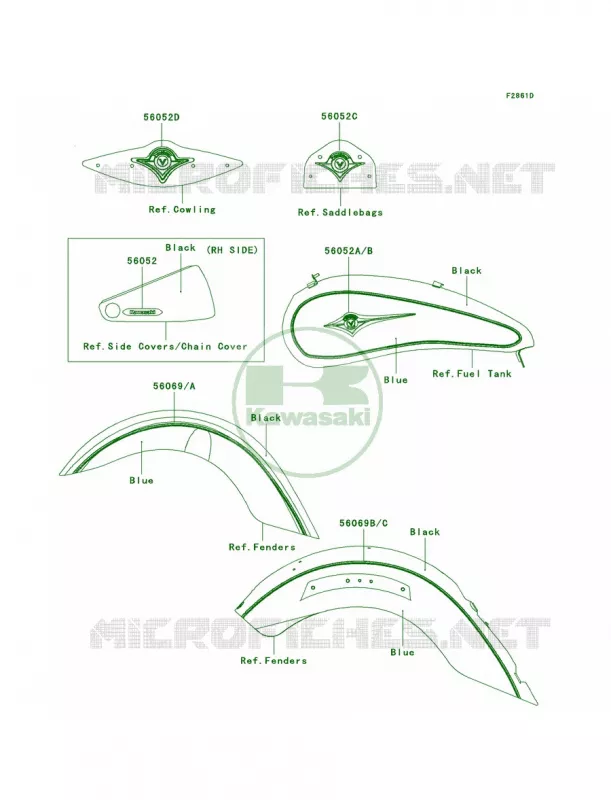 DecalsBlackBlueJAF Kawasaki MOTOS 2000 2009 Vulcan 2000 Classic LT  VN2000J9F