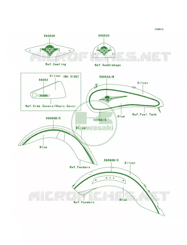 DecalsSilverBlueJ9F Kawasaki MOTOS 2000 2008 Vulcan 2000 Classic LT  VN2000J8F