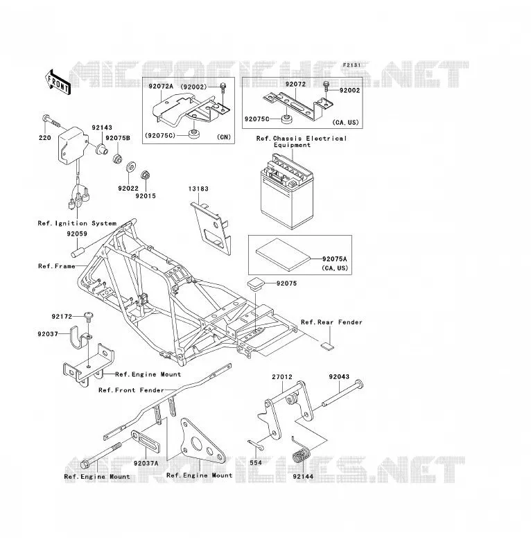 PIECE DE CADRE (COUVERTURE) Kawasaki QUAD 250 2003 KLF250  KLF250-A1