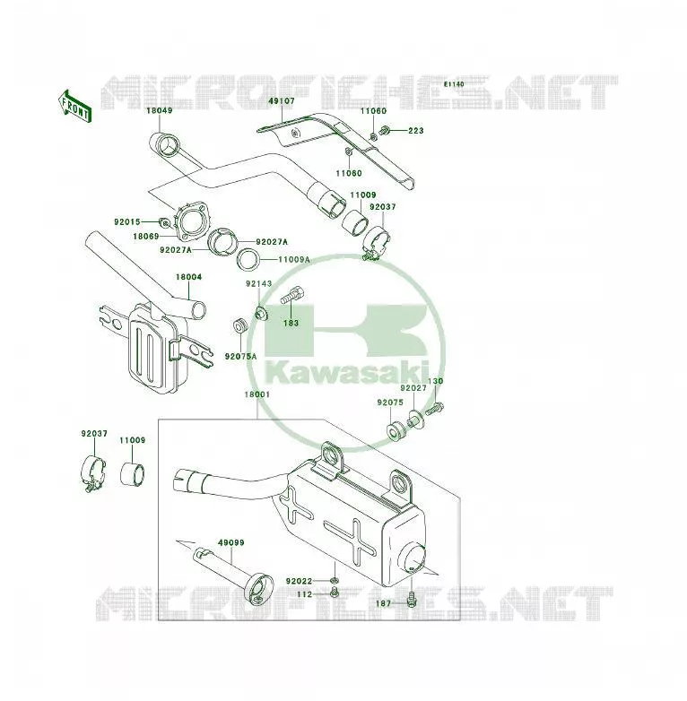 &Eacute;CHAPPEMENT Kawasaki QUAD 300 1989 KLF300 4X4  KLF300-C1