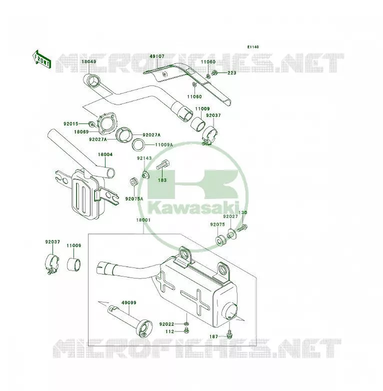 &Eacute;CHAPPEMENT Kawasaki QUAD 300 1992 KLF300 4X4  KLF300-C4